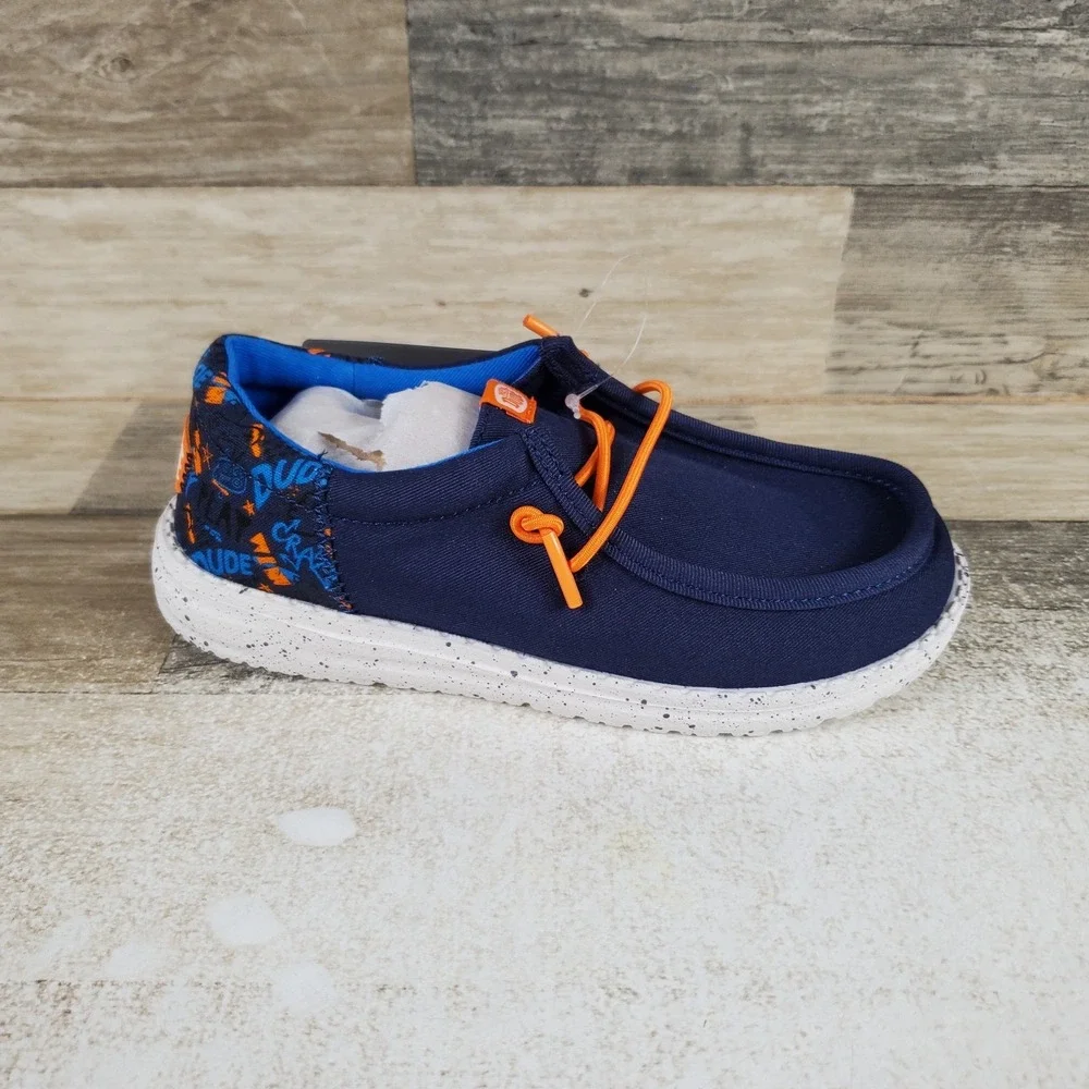 Hey Dude Wally Funk Game On Boys Loafer Shoes Sz 13 Comfort Navy Multi Round Toe